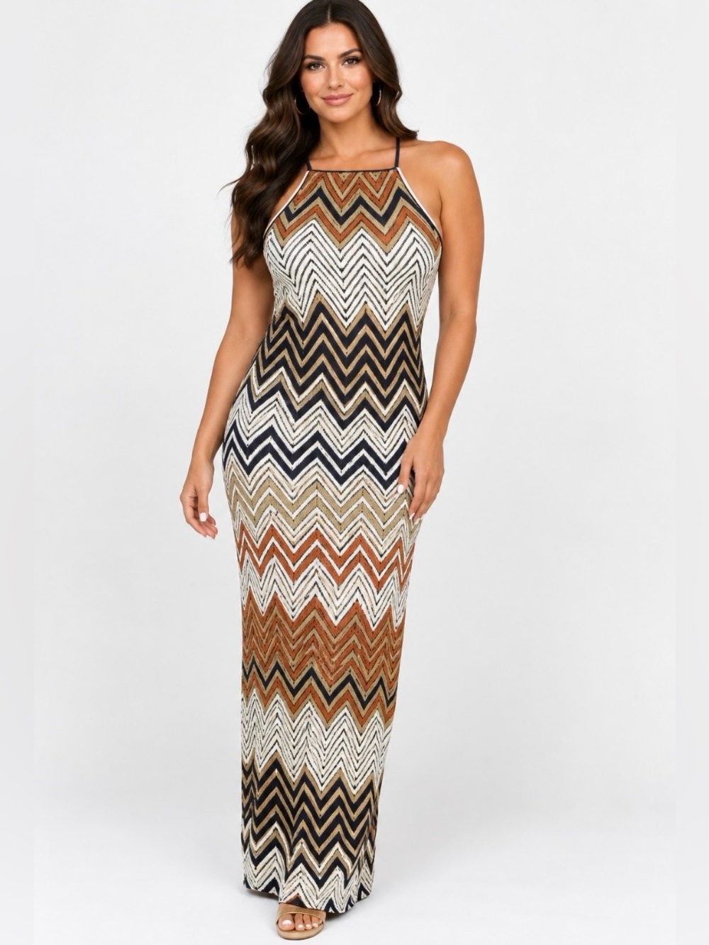 NWOT Chevron Patterned Halter Maxi Dress